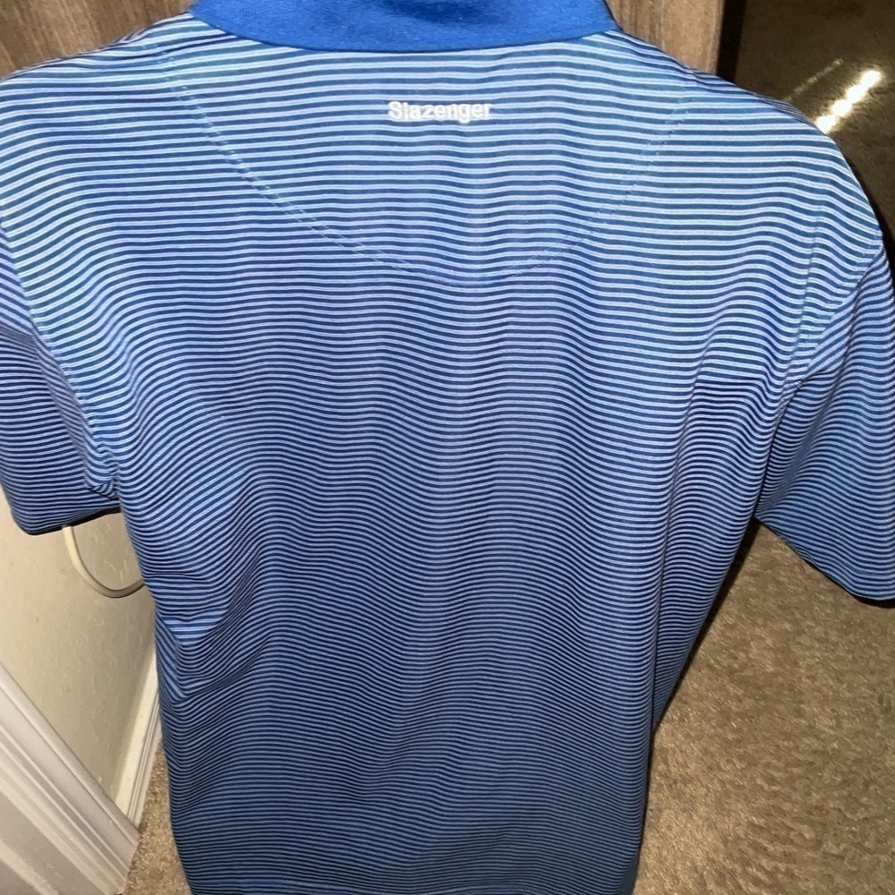Men’s used size L large Slazenger blue striped white polo golf shirt - Picture 3 of 3